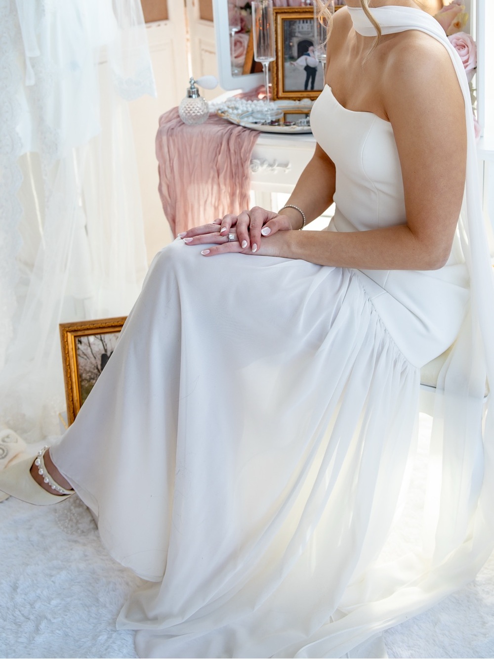 Jenny Yoo Strapless White Chiffon Panel Gown - Picture 3 of 3